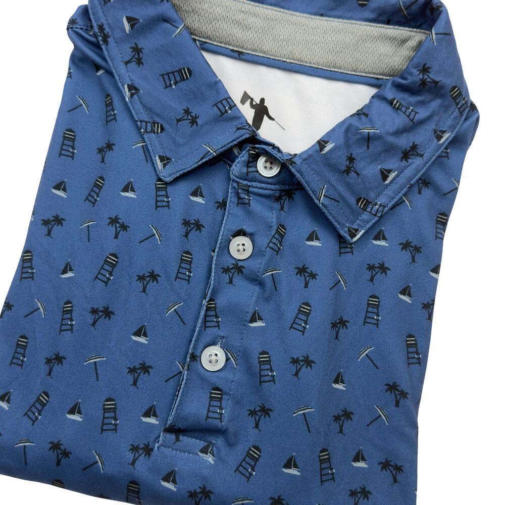 Anderson Ord Blue Summer Sailboat Men's X-Large Golf Polo Shirt Stretch Soft!